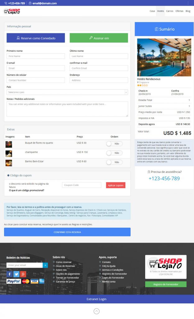 Script Portal de Hotéis e Turismo com Reserva Online Multihotéis em português