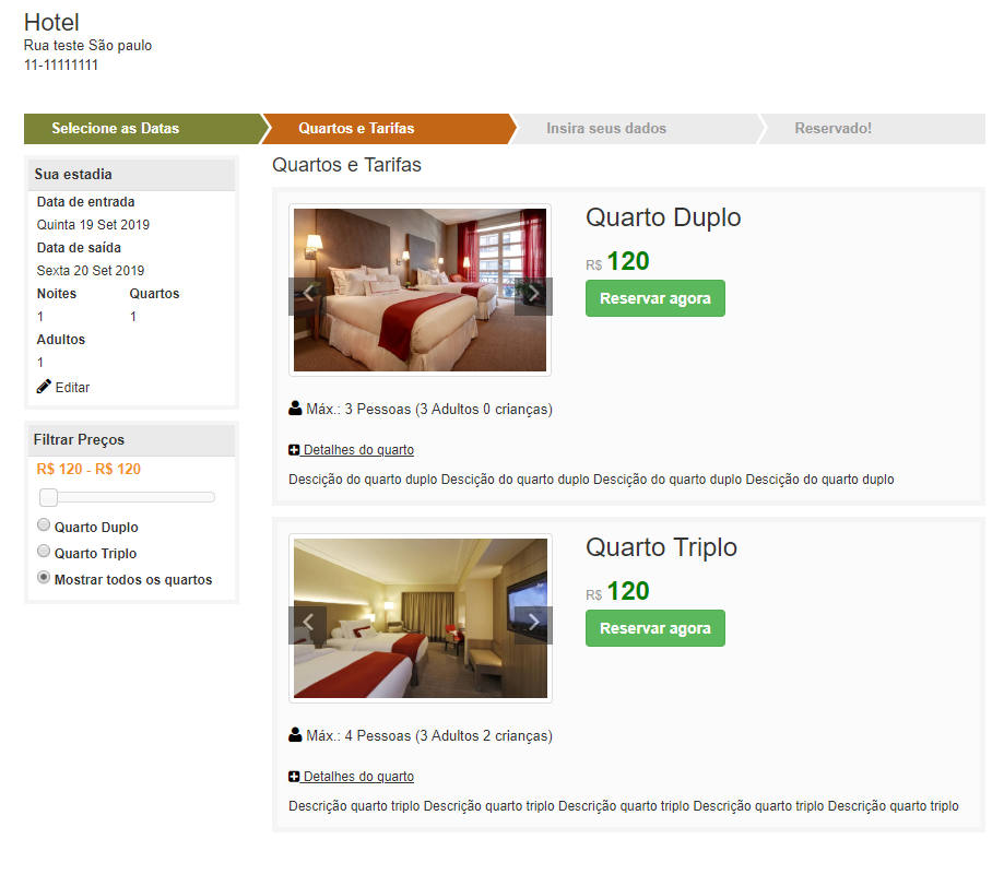 Script motor de reservas de quartos de hotel, pousada Responsivo com PagSeguro em português